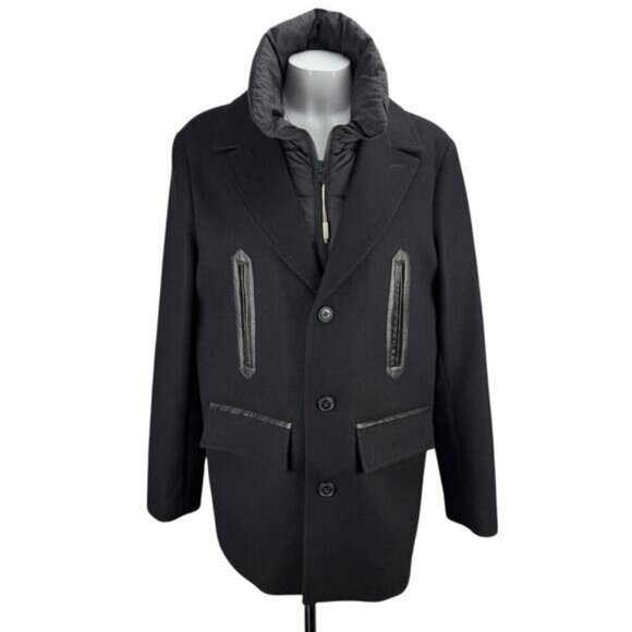 SOIA & KYO Men's Wool Blend Lamskin Leather Gordan Jacket Sz Medium Black - Picture 1 of 10